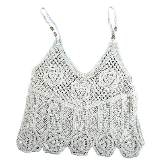 Miss Me Womens Crochet Tank Top Medium Hippie Festival Beaded - Picture 1 of 5